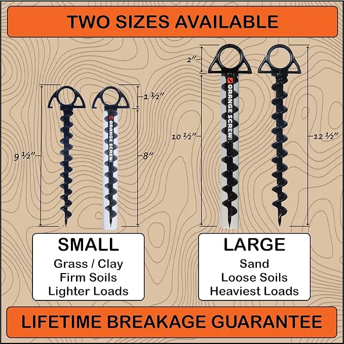 Ultimate Ground Anchors: Heavy Duty Screw-in Tent Stakes for High Wind, Sand, Canopies, and Camping - Made in USA, 100% Recycled, Included T-Grip Tool - (Large, 2 Pack)