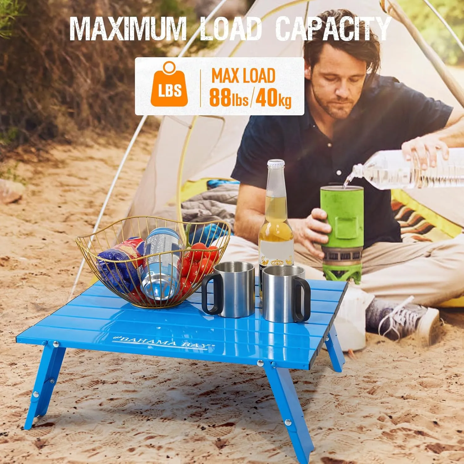 Ultralight Aluminum Mini Table, Foldable Small Beach Table with Retractable Legs, 88lbs/40kg Weight Capacity, Suitable for Picnic Camping Outdoor Hiking