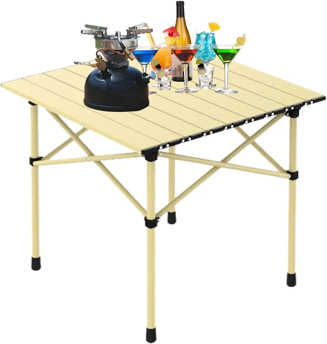 Ultralight Camping Table, Portable Aluminum Folding Table with Carry Bag, Compact Design for Camping, Beach, Travel, and Outdoor Use Light Yellow 50×53×50cm/19.7×20.9×19.7in