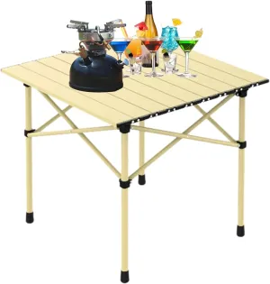 Ultralight Camping Table, Portable Aluminum Folding Table with Carry Bag, Compact Design for Camping, Beach, Travel, and Outdoor Use Light Yellow 50×53×50cm/19.7×20.9×19.7in