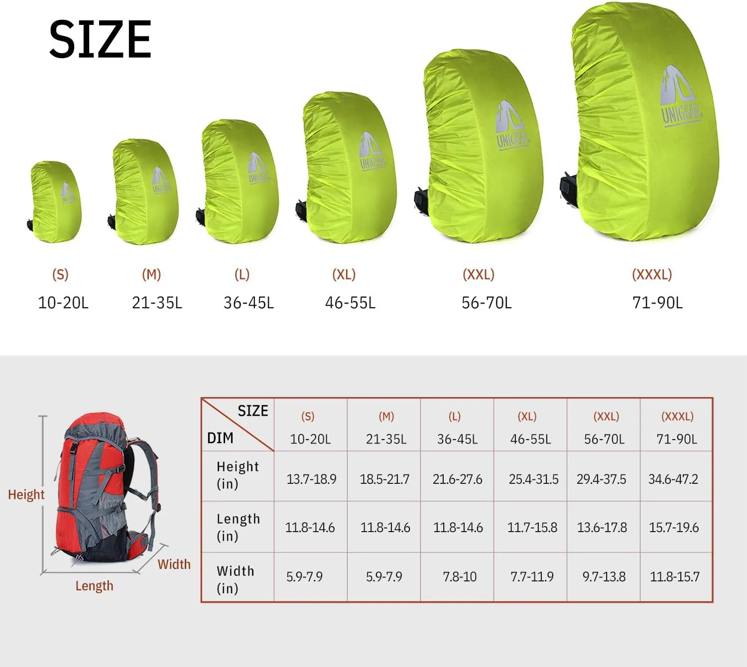 Unigear Backpack Rain Cover Waterproof Rating 5000mm, Ultraportable and Durable with 2 Anti-Slip Buckle Strap, Integrated Carry Pouch Design