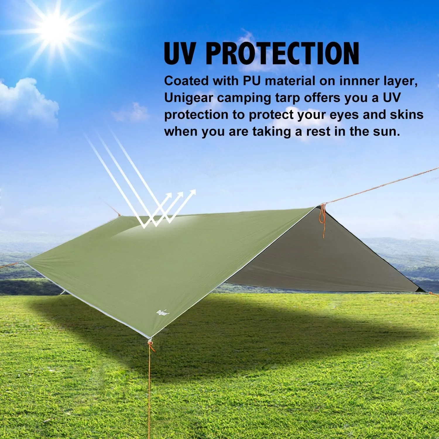 Unigear Hammock Rain Fly Waterproof Tent Tarp, UV Protection and PU 3000mm Waterproof, Lightweight for Camping, Backpacking and Outdoor Adventure