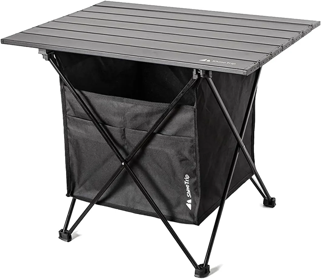 UNISTRENGH Portable Camping Table with Carrying Bag Lightweight Aluminum Alloy Foldable Tabletop for Outdoor Hunting Cooking Picnic BBQ (Medium-22.05''L x15.94''W x18.31''H, Black with Storage Bag)