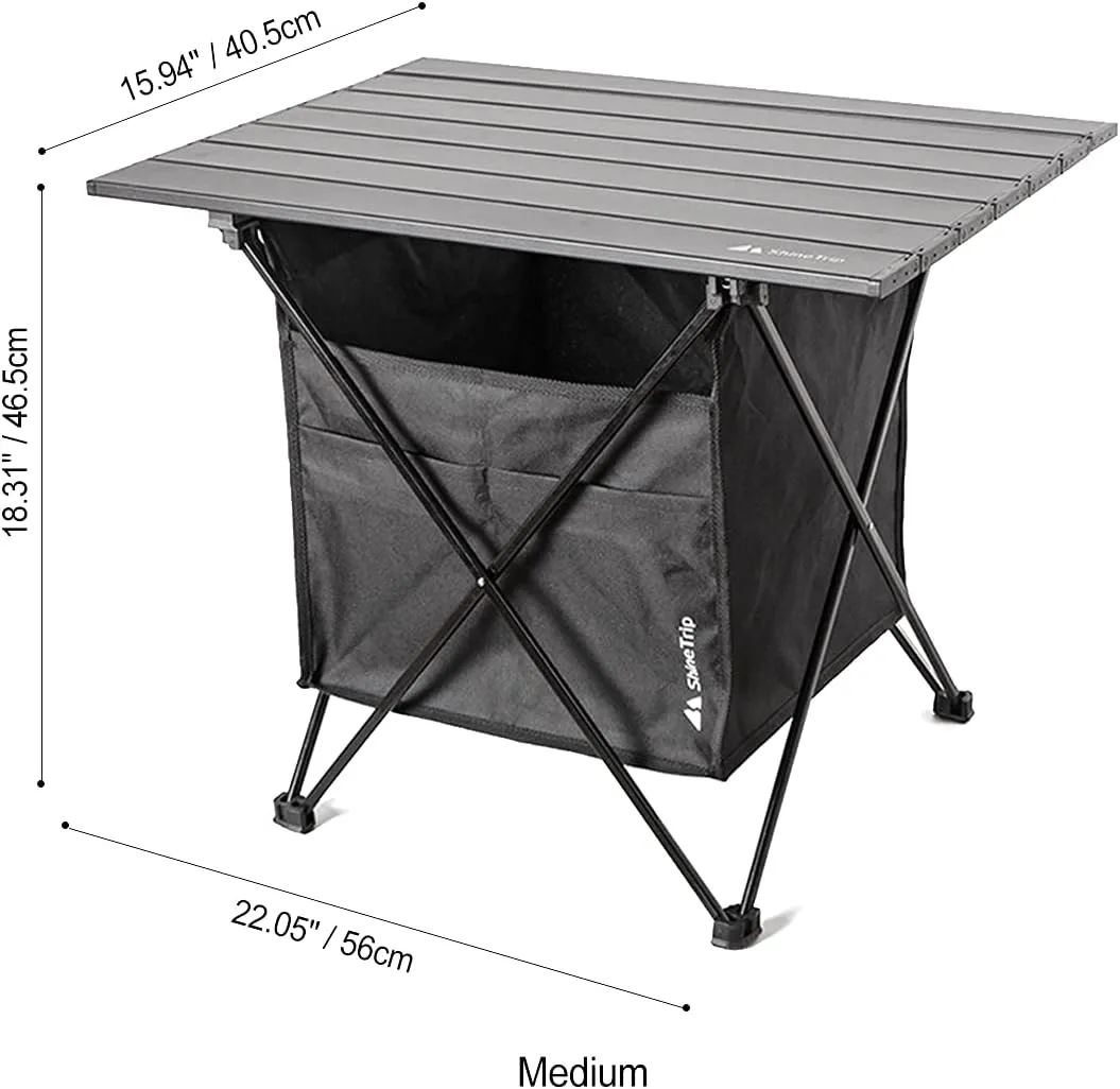 UNISTRENGH Portable Camping Table with Carrying Bag Lightweight Aluminum Alloy Foldable Tabletop for Outdoor Hunting Cooking Picnic BBQ (Medium-22.05''L x15.94''W x18.31''H, Black with Storage Bag)