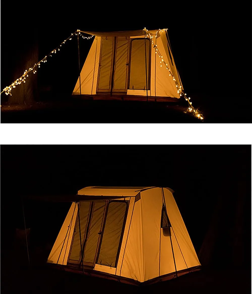 UNISTRENGH Waterproof Cotton Canvas Cabin Tent 4 Season Outdoor Family Camping Tent Shelters with Awning & Extra Wide Mesh Doors
