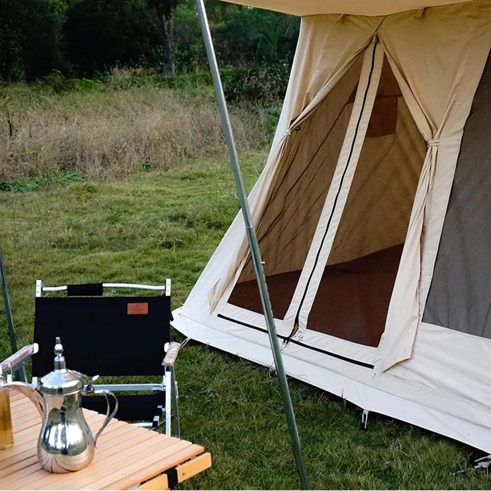 UNISTRENGH Waterproof Cotton Canvas Cabin Tent 4 Season Outdoor Family Camping Tent Shelters with Awning & Extra Wide Mesh Doors