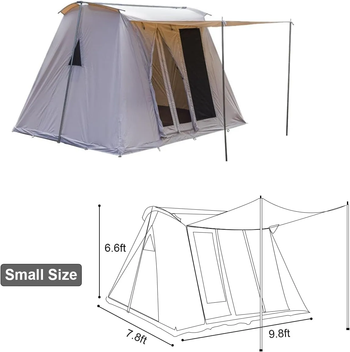 UNISTRENGH Waterproof Cotton Canvas Cabin Tent 4 Season Outdoor Family Camping Tent Shelters with Awning & Extra Wide Mesh Doors