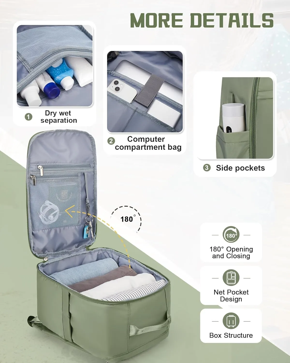 United Airlines Personal Item Bag, Underseat Carry on Backpack, Waterproof Cabin Luggage Bag, Travel Essentials, Green