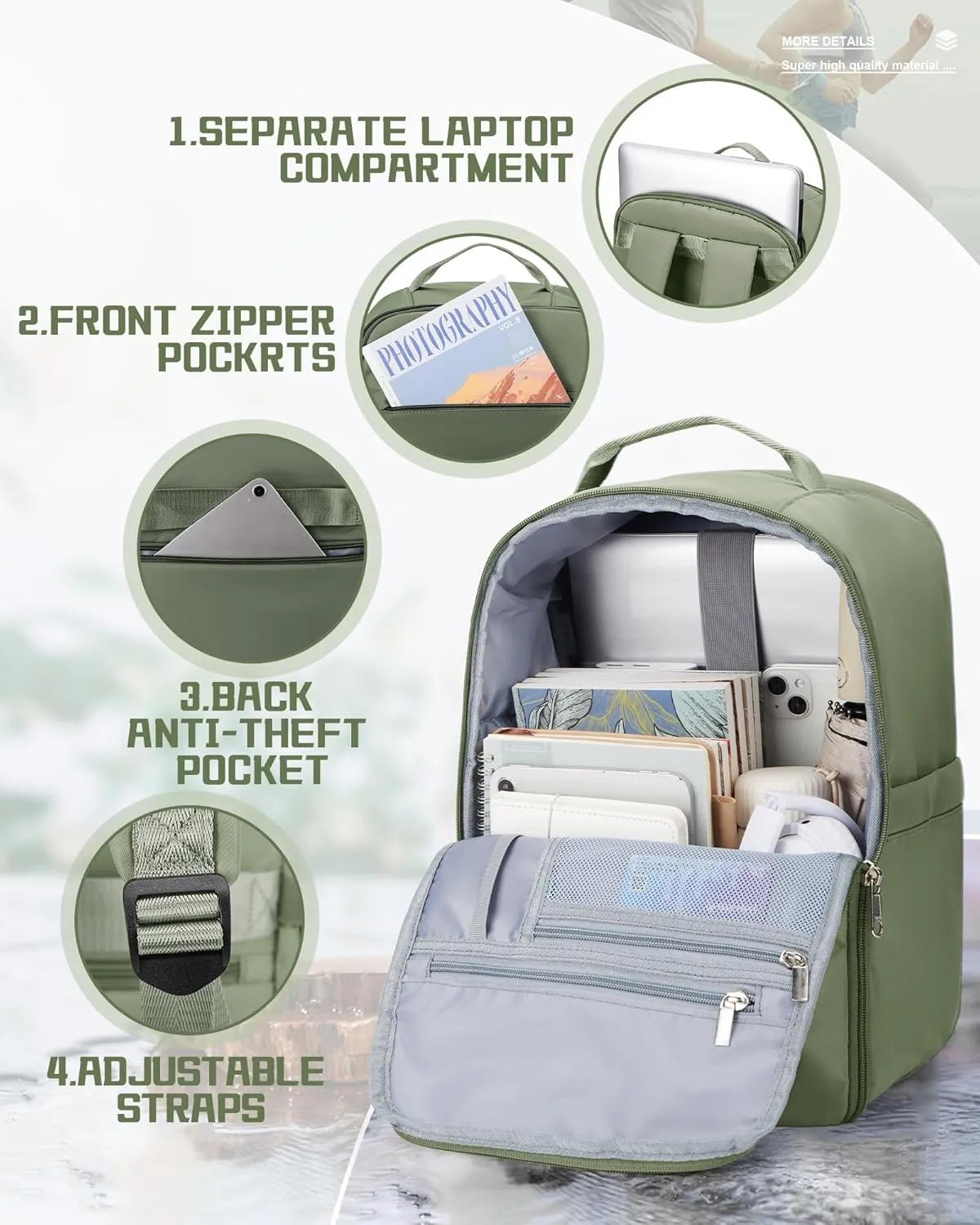 United Airlines Personal Item Bag, Underseat Carry on Backpack, Waterproof Cabin Luggage Bag, Travel Essentials, Green