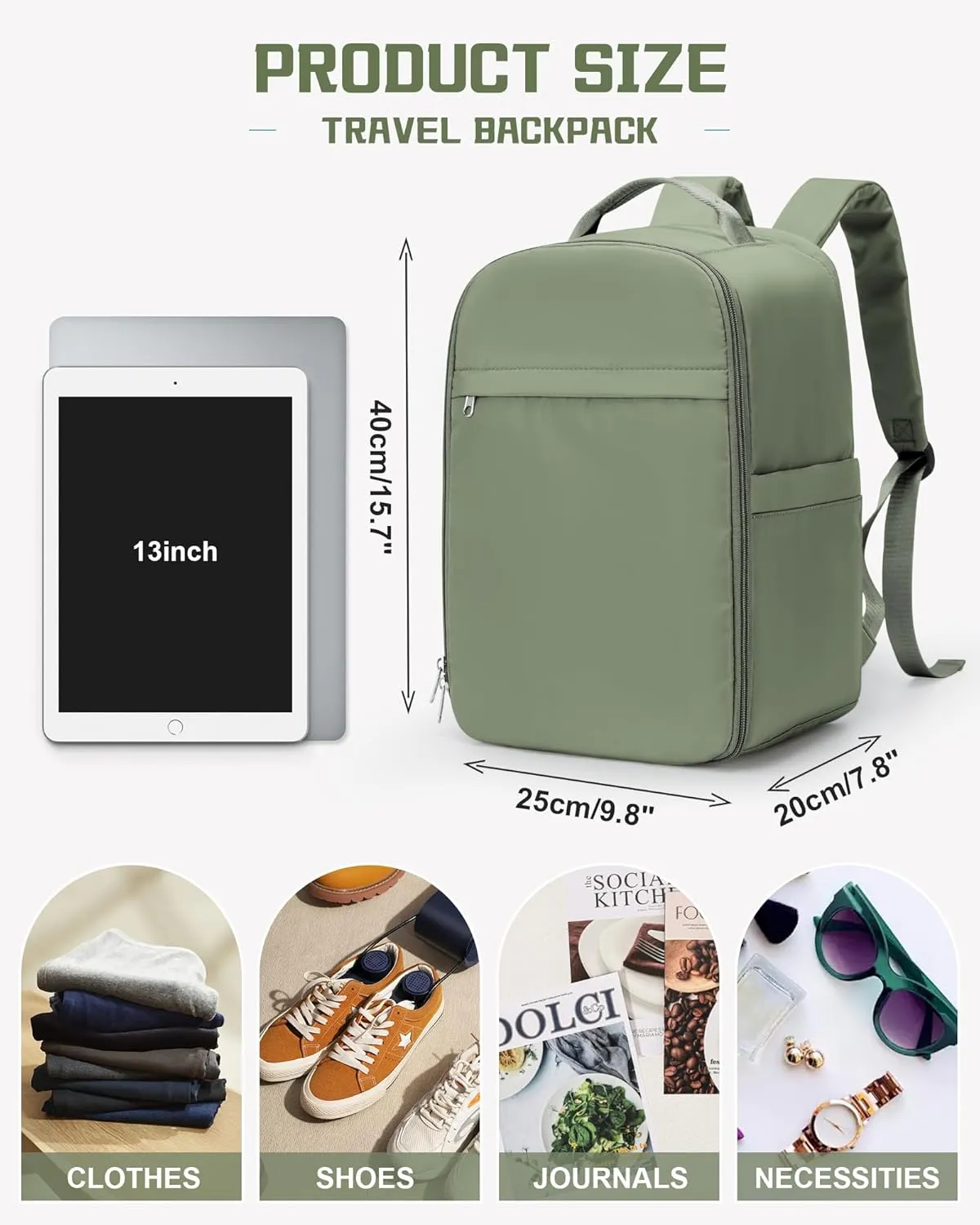 United Airlines Personal Item Bag, Underseat Carry on Backpack, Waterproof Cabin Luggage Bag, Travel Essentials, Green