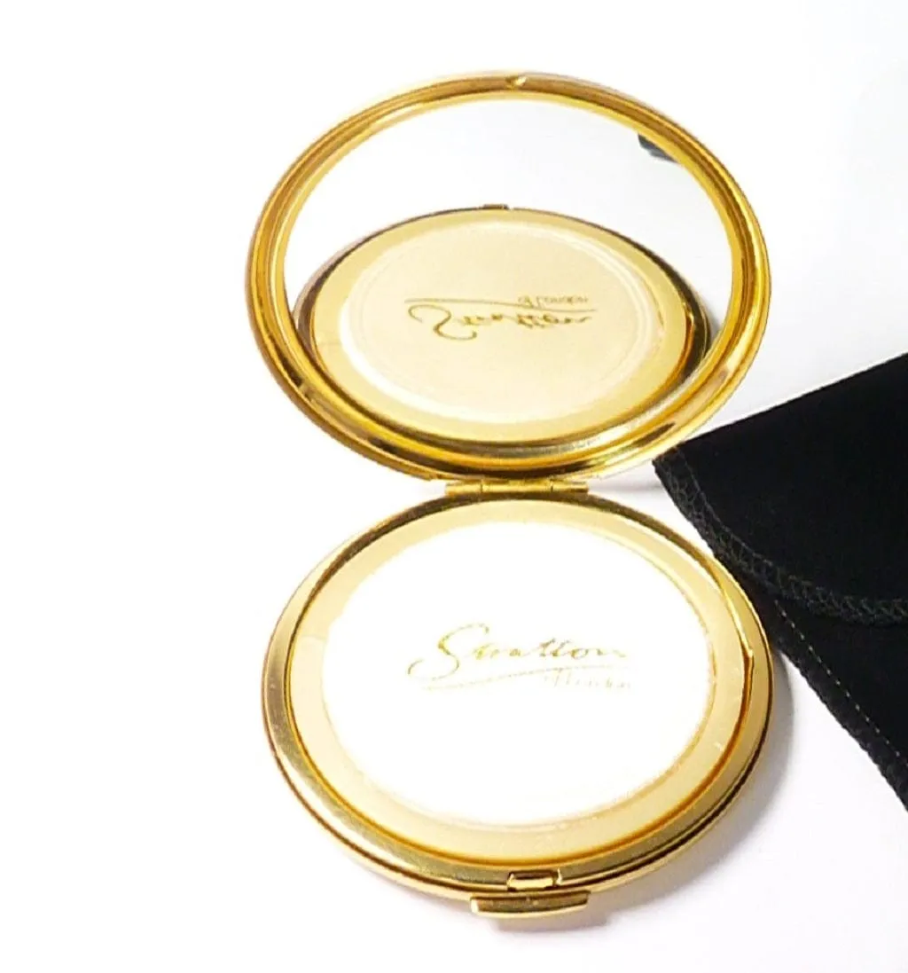 Unused Black & Gold Stratton Compact Mirror & Atomiser Gift Set 1990s