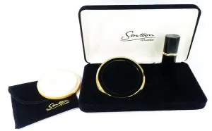 Unused Black & Gold Stratton Compact Mirror & Atomiser Gift Set 1990s