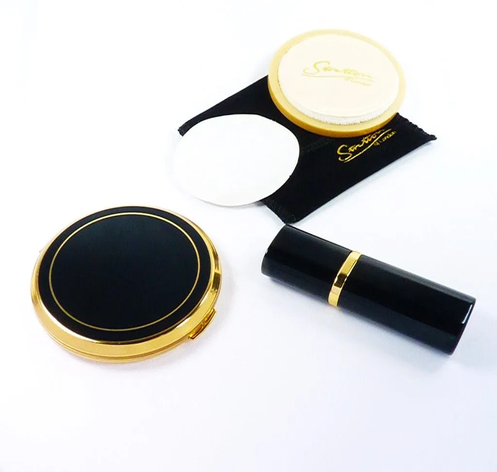 Unused Black & Gold Stratton Compact Mirror & Atomiser Gift Set 1990s