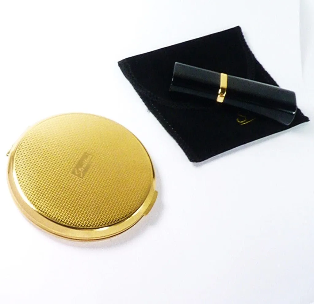 Unused Black & Gold Stratton Compact Mirror & Atomiser Gift Set 1990s