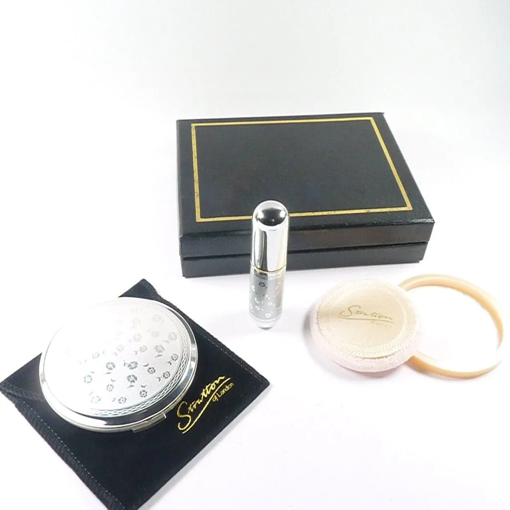 Unused Silver Plated Refillable Compact Mirror And Atomiser Set