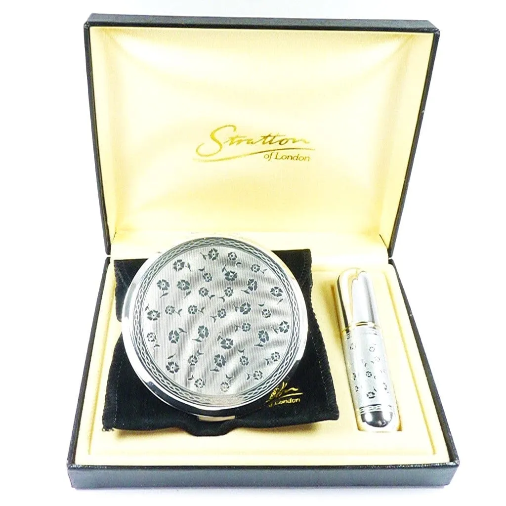 Unused Silver Plated Refillable Compact Mirror And Atomiser Set