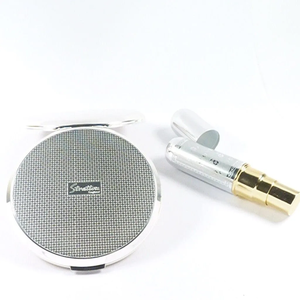 Unused Silver Plated Refillable Compact Mirror And Atomiser Set