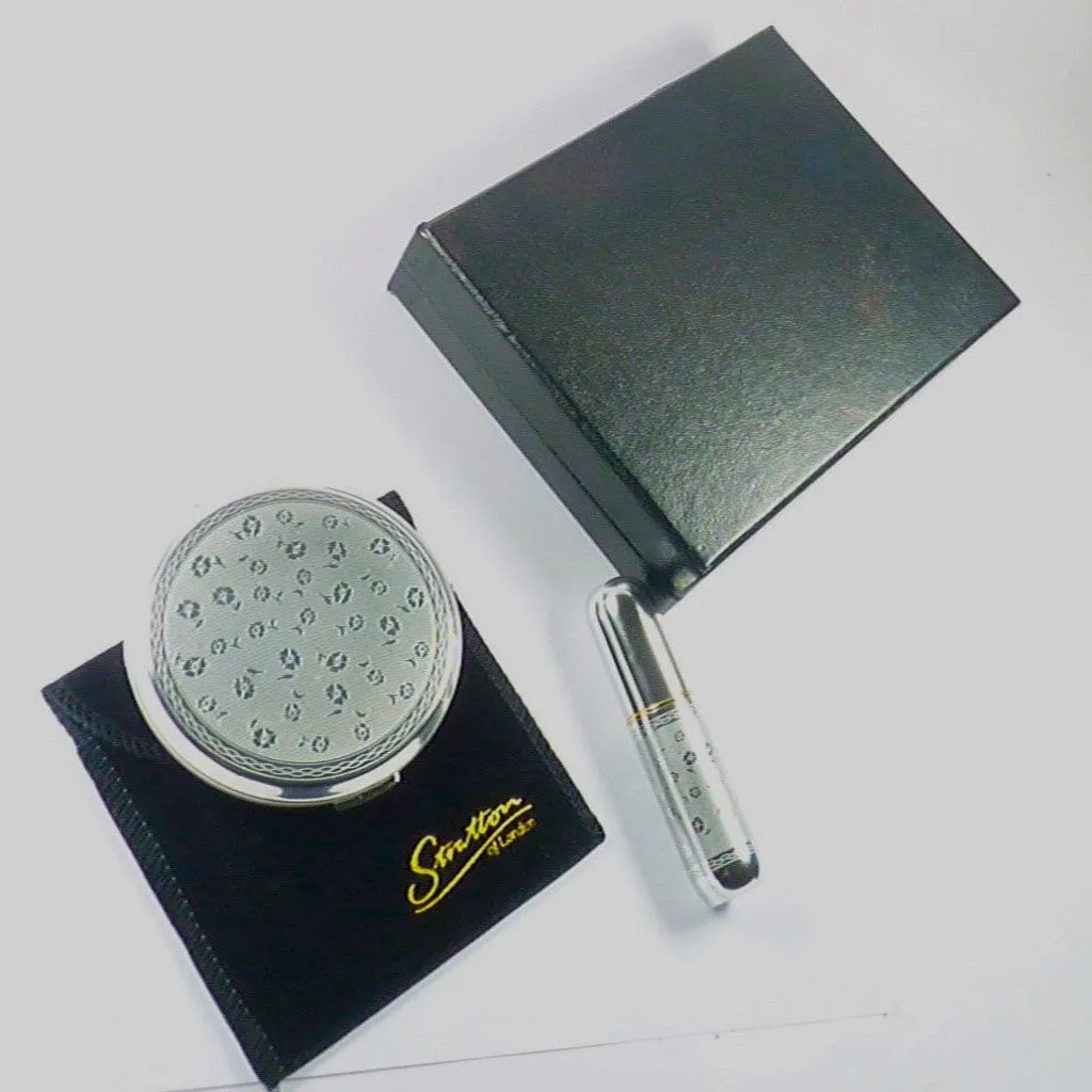 Unused Silver Plated Refillable Compact Mirror And Atomiser Set