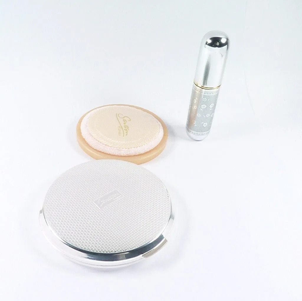Unused Silver Plated Refillable Compact Mirror And Atomiser Set