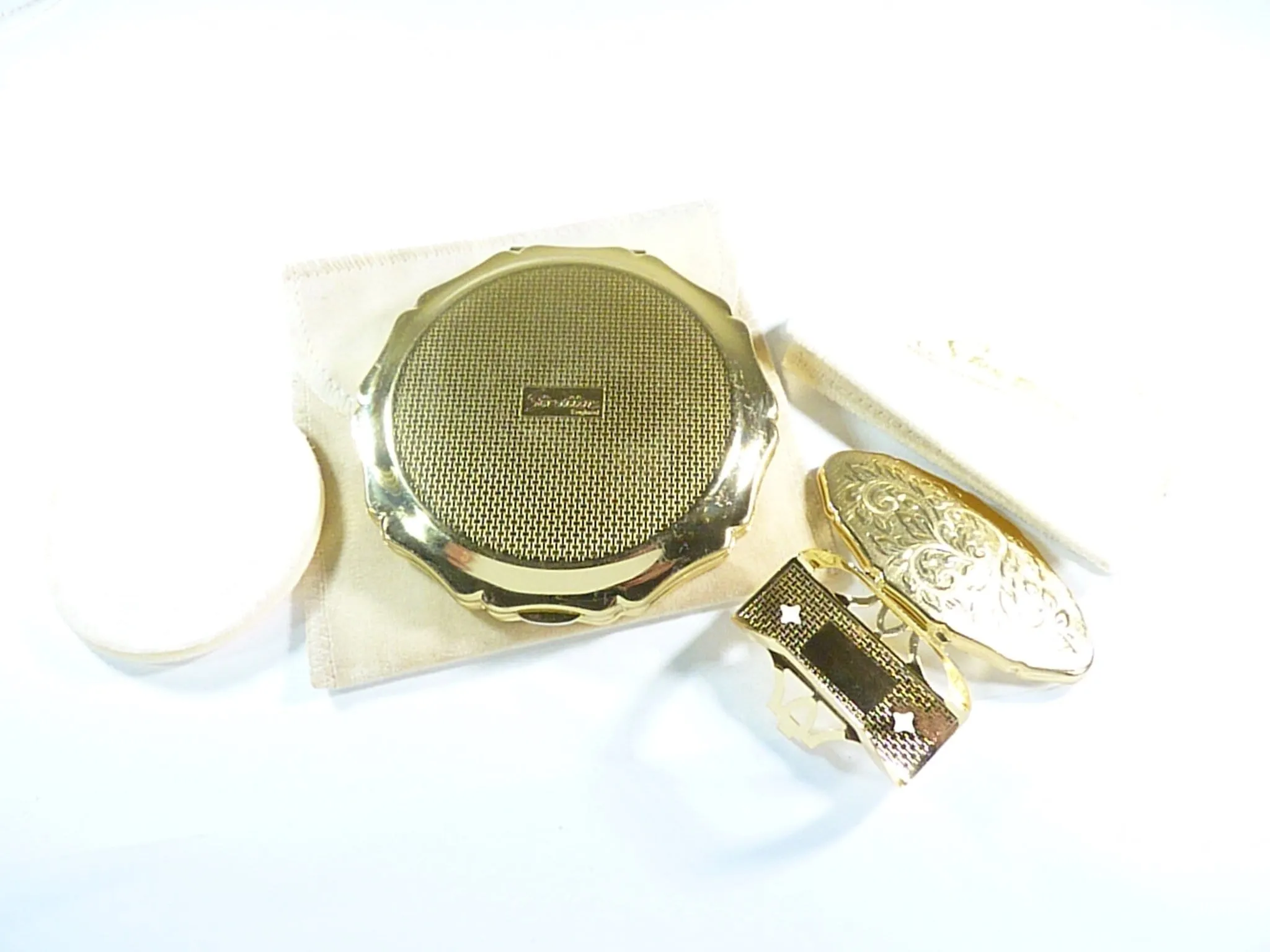 Unused Stratton Vanity Set 22 Ct Gold Plated Compact & Lipstick Mirror