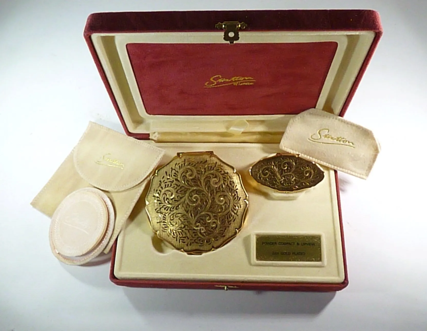 Unused Stratton Vanity Set 22 Ct Gold Plated Compact & Lipstick Mirror