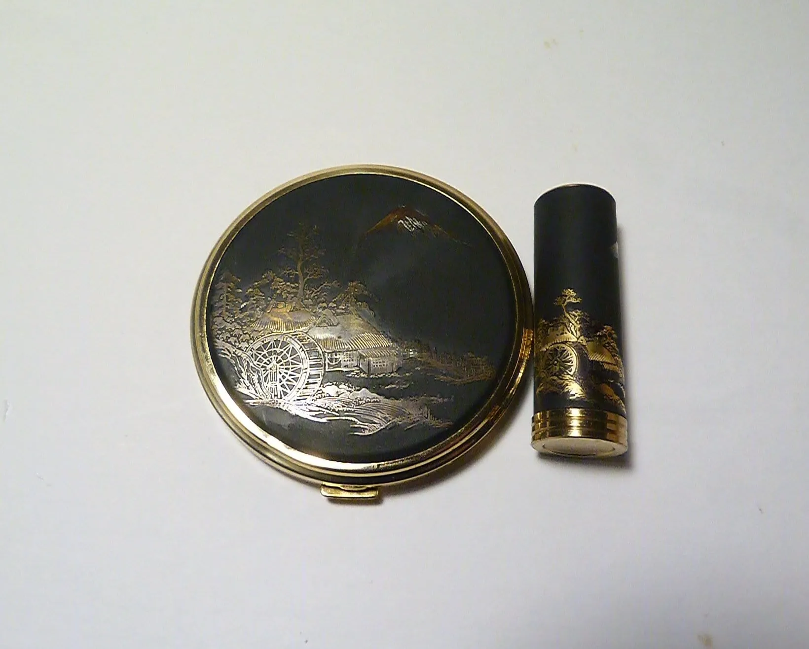 Unused Vanity Set 1950s Japanese Chokin Compact And Lipstick Set