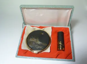 Unused Vanity Set 1950s Japanese Chokin Compact And Lipstick Set
