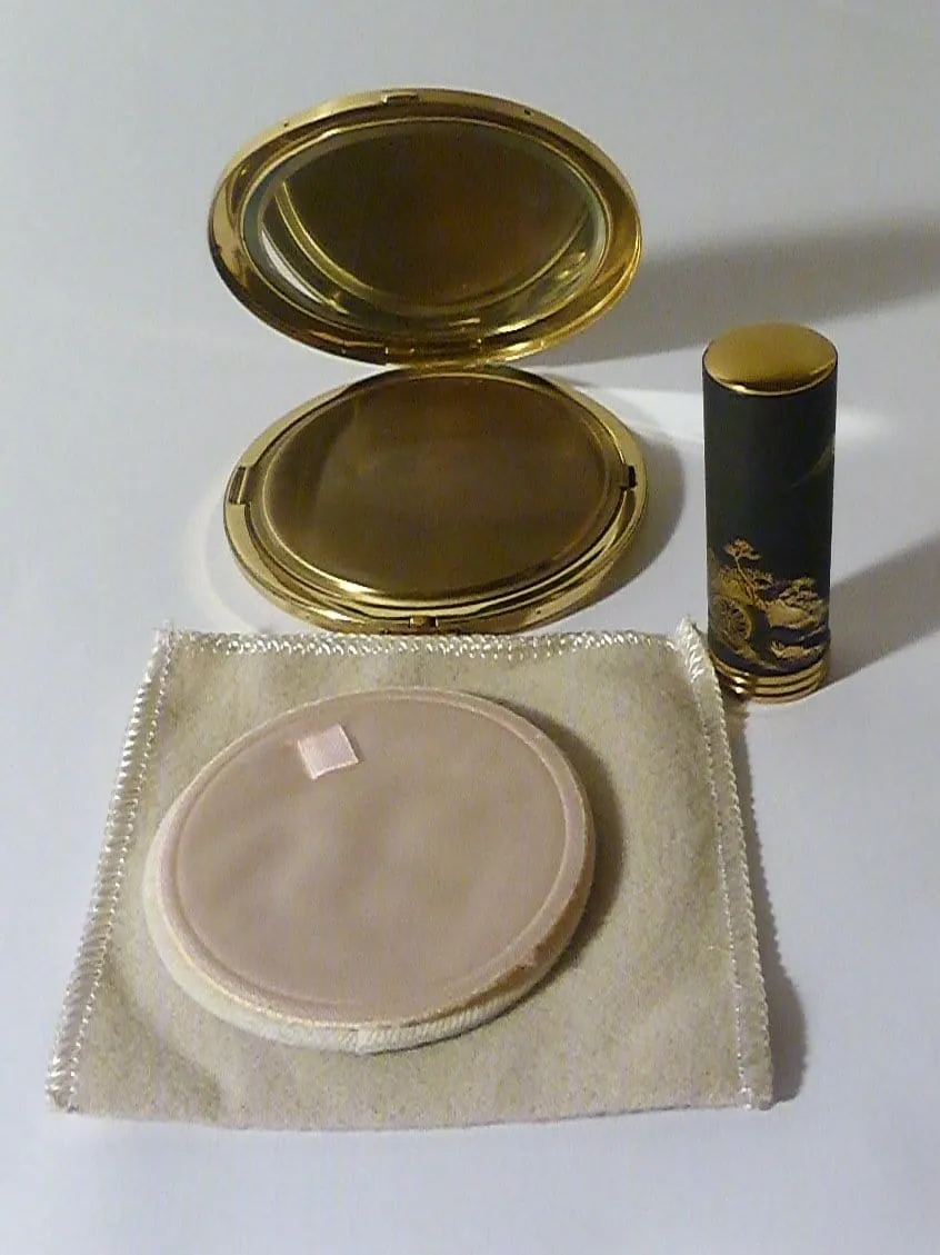 Unused Vanity Set 1950s Japanese Chokin Compact And Lipstick Set