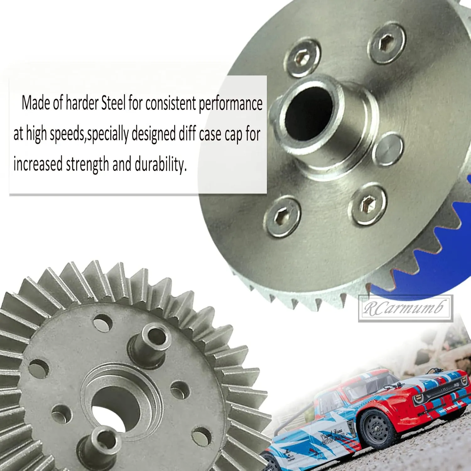Upgrades Part for 1/10 Arrma Granite/Senton/Vorteks/Big Rock 3S BLX,1/10 Outcast/Kraton 4S BLX 4X4,1/8 Vendetta/Typhon 3s blx，Steel 37T Main Gear & Differential Case & Input Gear 13T,Blue