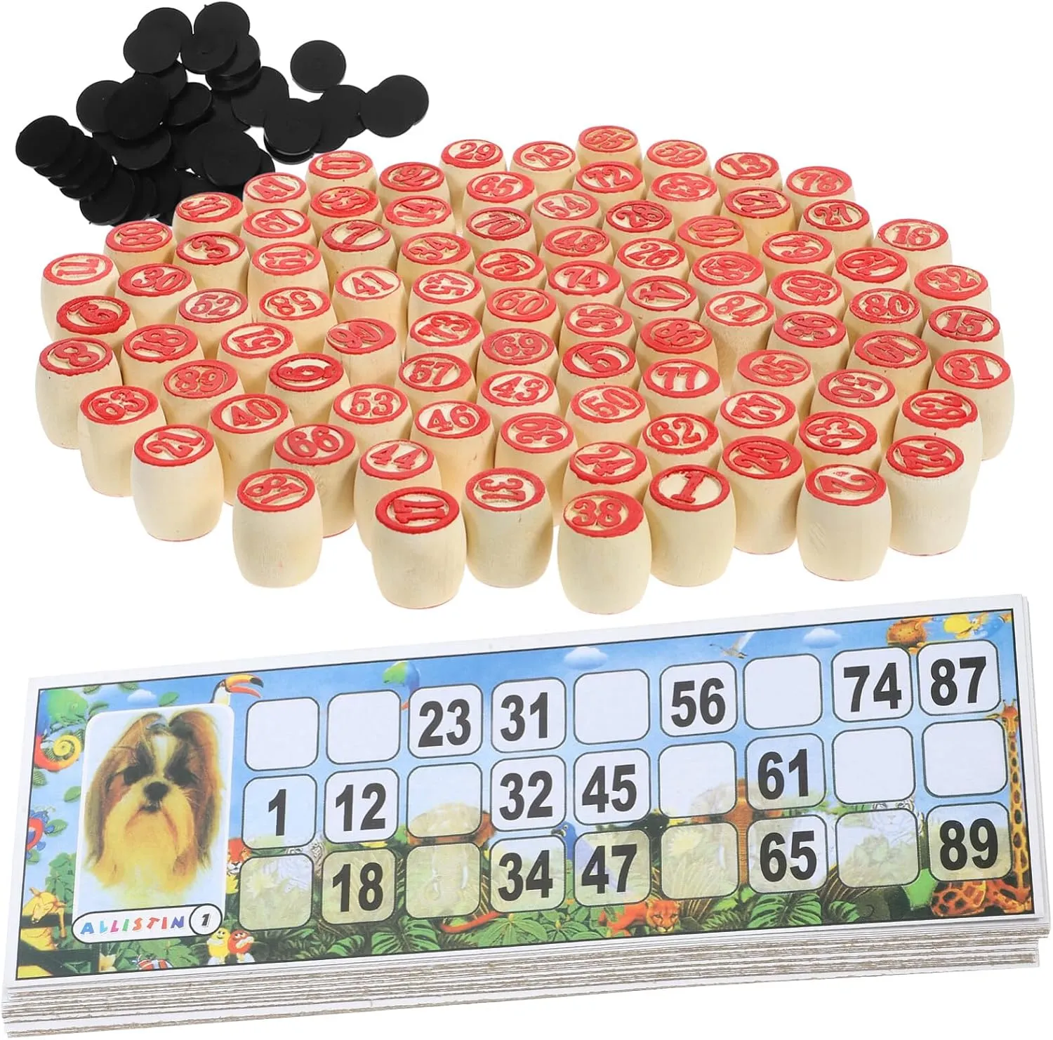 ​UPKOCH Russian Bingo Set with Wooden Tambola Kit, 90 Chips & 24 Cards for Family Nights/Pub Parties - Vintage Soviet-Style Gaming Supplies​​