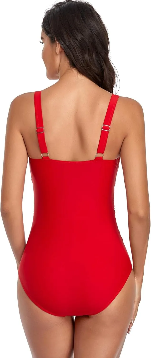 Upopby Women’s One Piece Tummy Control Swimsuit Ruched Slimming Swimwear Padded Scoop Neck Plus Size Bathing Suit Beachwear