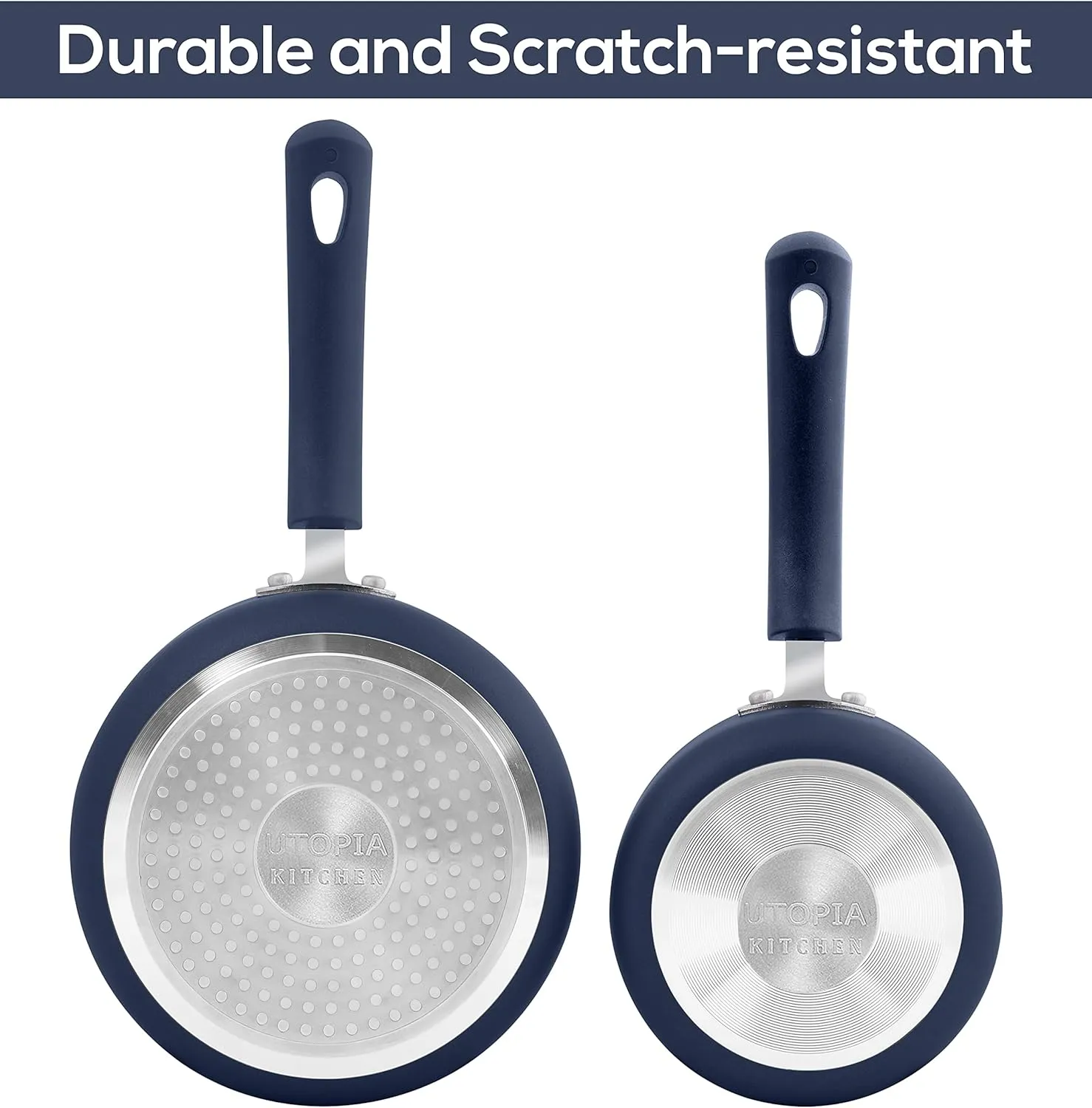 Utopia Kitchen Nonstick Stock Pot Saucepan Set with Lids, 1 Quart and 2 Quarts Multipurpose Stock Pots Set for Home, Kitchen or Restaurant, Midnight Blue