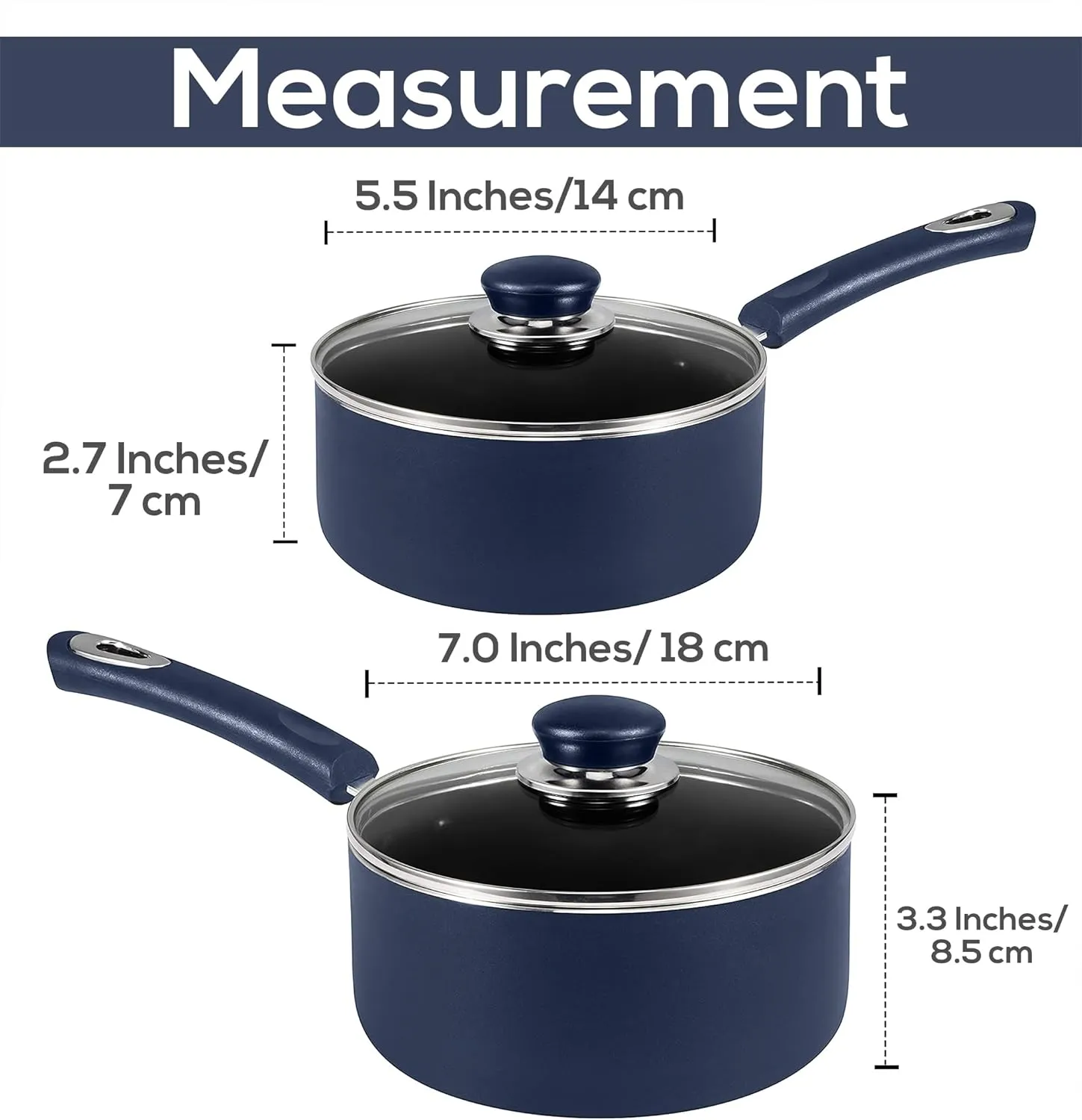 Utopia Kitchen Nonstick Stock Pot Saucepan Set with Lids, 1 Quart and 2 Quarts Multipurpose Stock Pots Set for Home, Kitchen or Restaurant, Midnight Blue