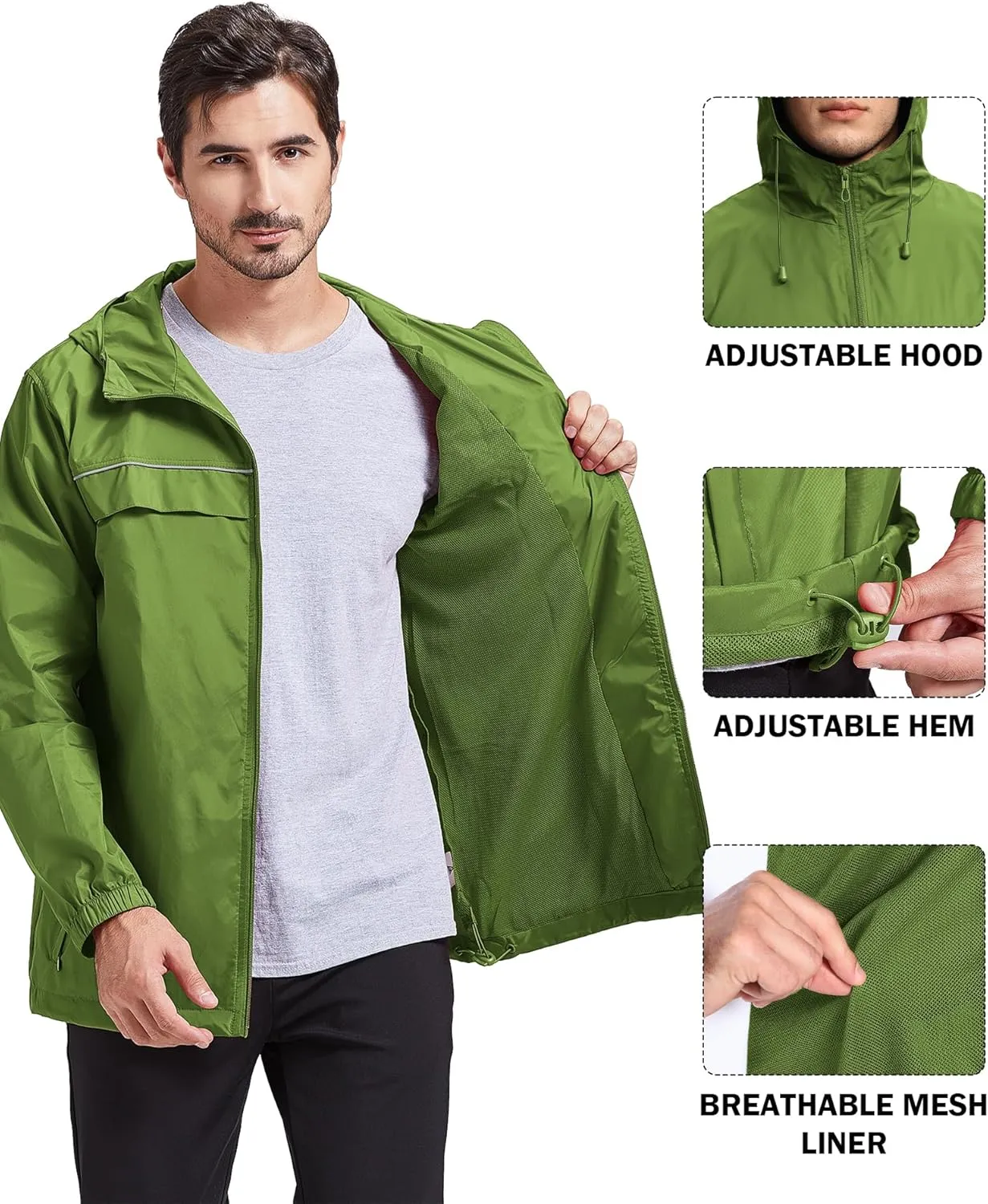 V VALANCH Mens Rain Jacket Waterproof Lightweight Windbreaker with Hood Outdoor Raincoat for Hiking Running Travel