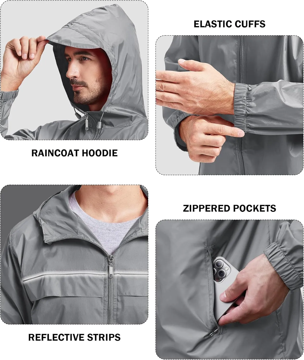 V VALANCH Mens Rain Jacket Waterproof Lightweight Windbreaker with Hood Outdoor Raincoat for Hiking Running Travel