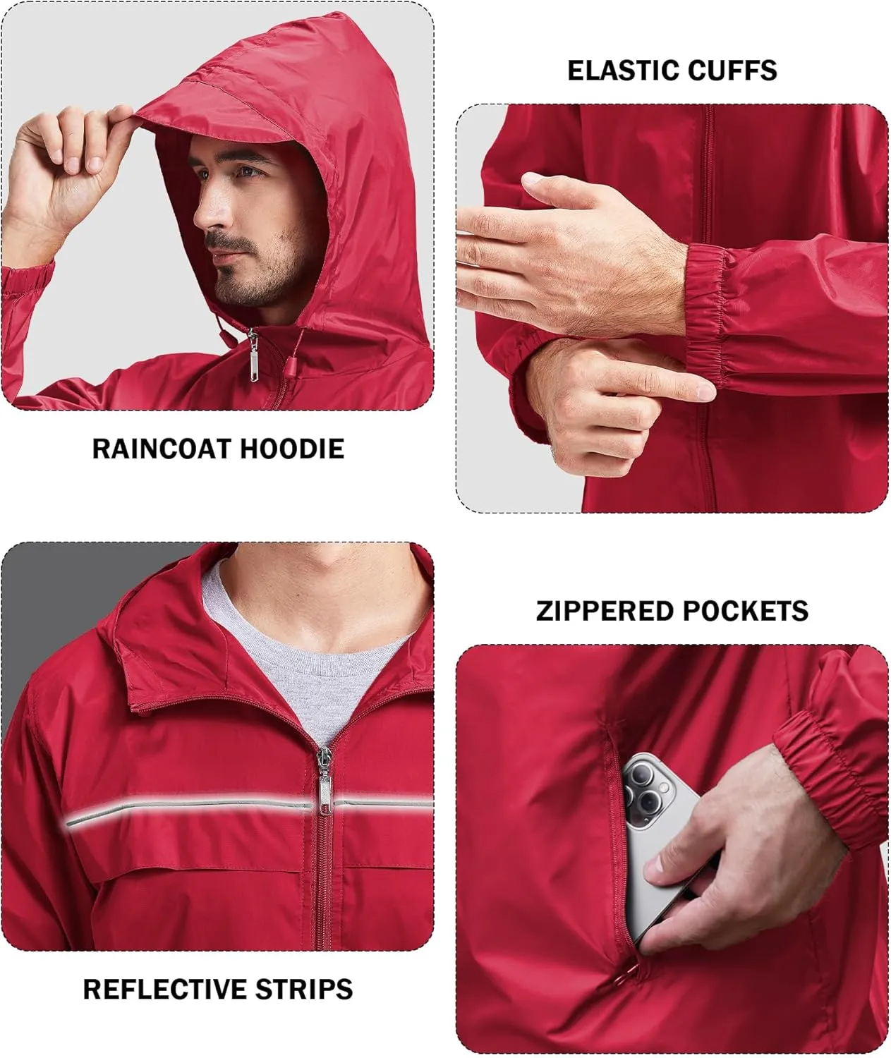 V VALANCH Mens Rain Jacket Waterproof Lightweight Windbreaker with Hood Outdoor Raincoat for Hiking Running Travel