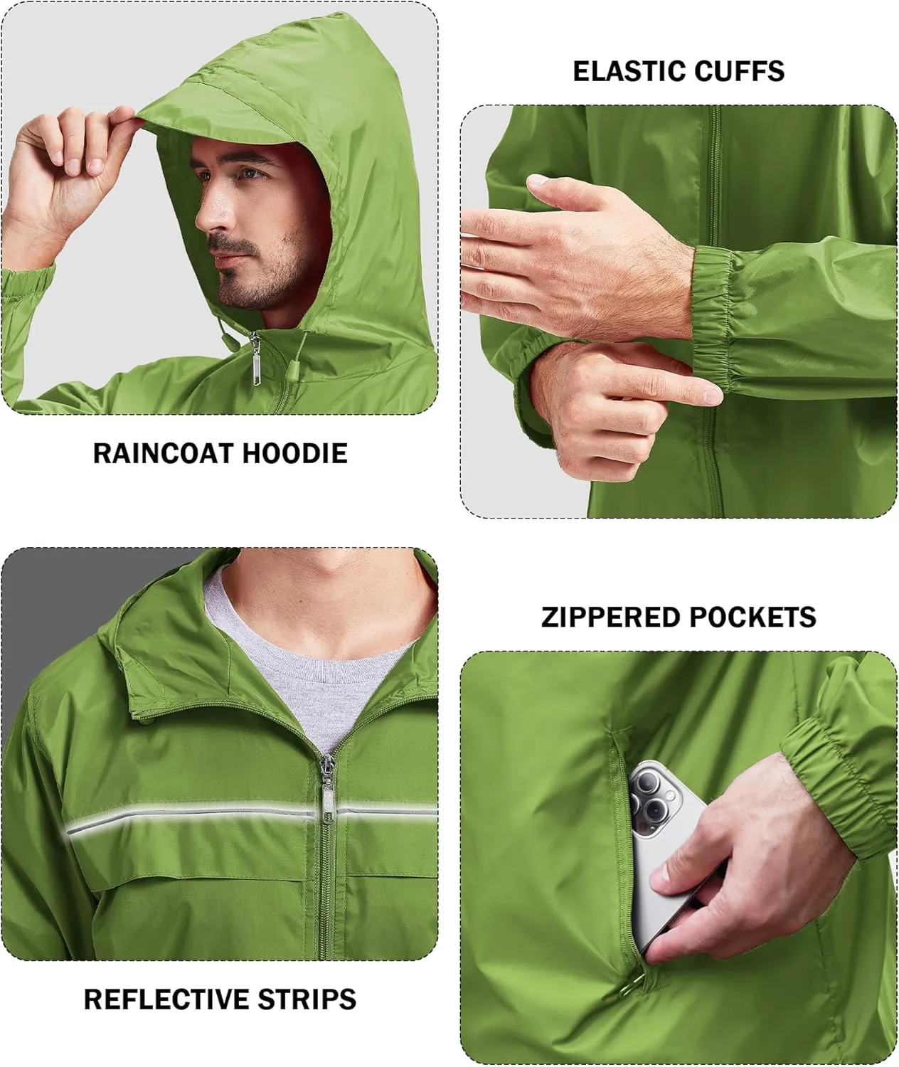 V VALANCH Mens Rain Jacket Waterproof Lightweight Windbreaker with Hood Outdoor Raincoat for Hiking Running Travel