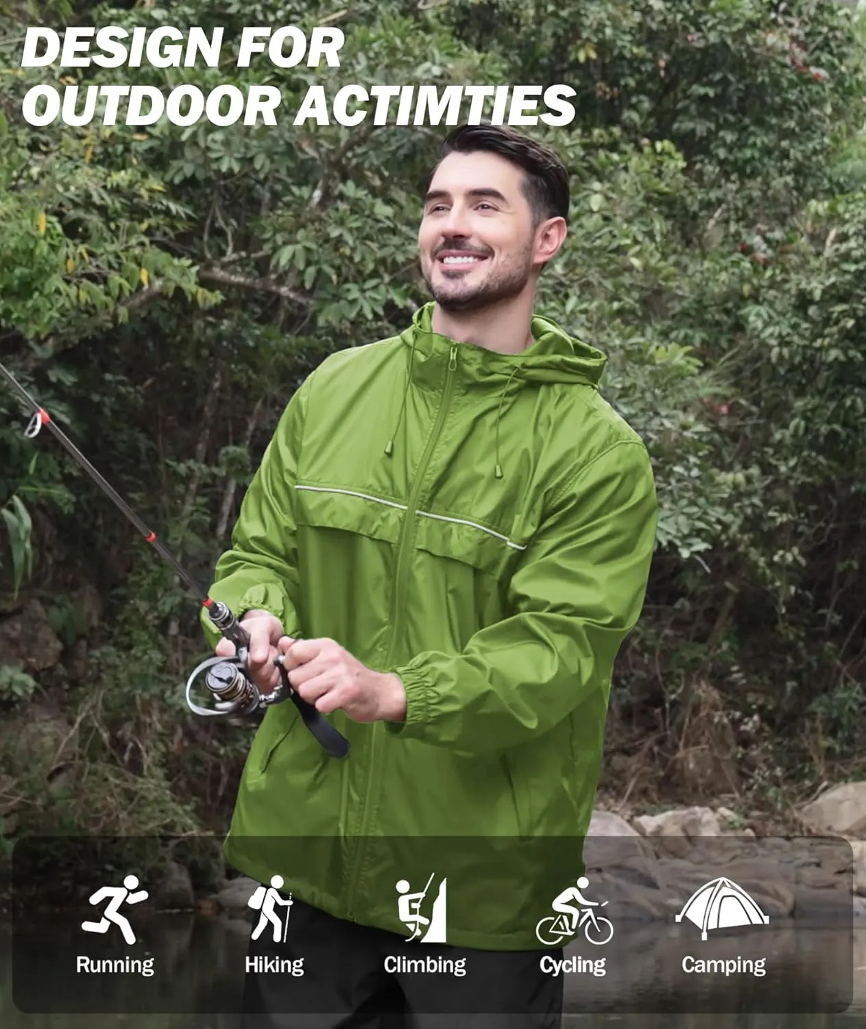 V VALANCH Mens Rain Jacket Waterproof Lightweight Windbreaker with Hood Outdoor Raincoat for Hiking Running Travel