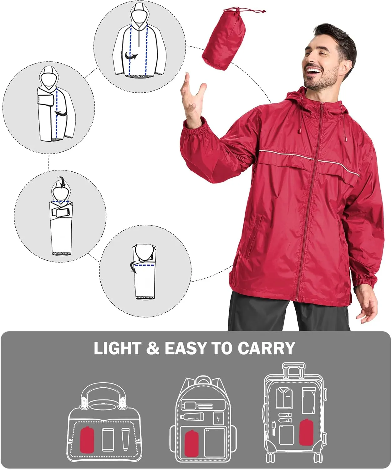 V VALANCH Mens Rain Jacket Waterproof Lightweight Windbreaker with Hood Outdoor Raincoat for Hiking Running Travel