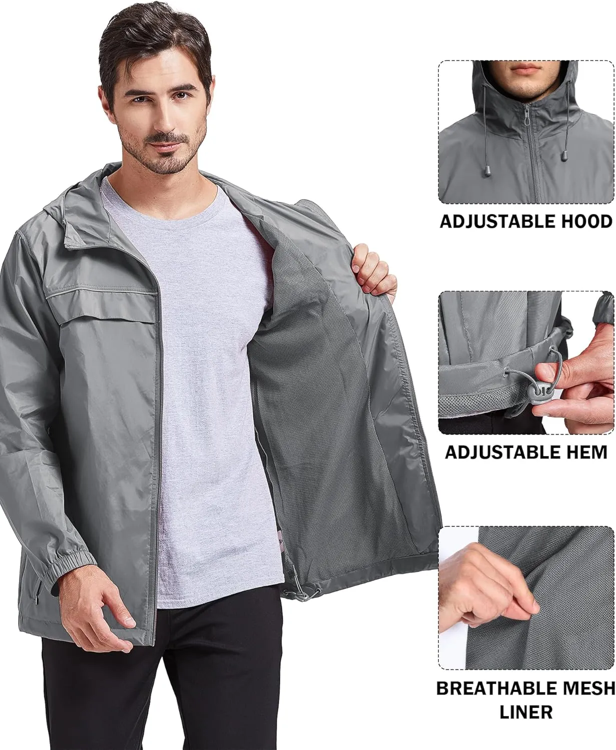 V VALANCH Mens Rain Jacket Waterproof Lightweight Windbreaker with Hood Outdoor Raincoat for Hiking Running Travel