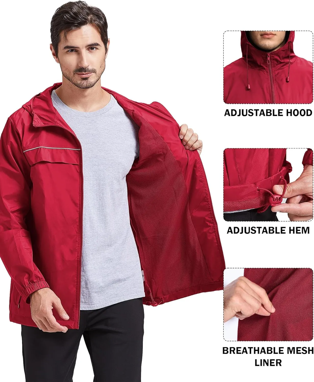 V VALANCH Mens Rain Jacket Waterproof Lightweight Windbreaker with Hood Outdoor Raincoat for Hiking Running Travel