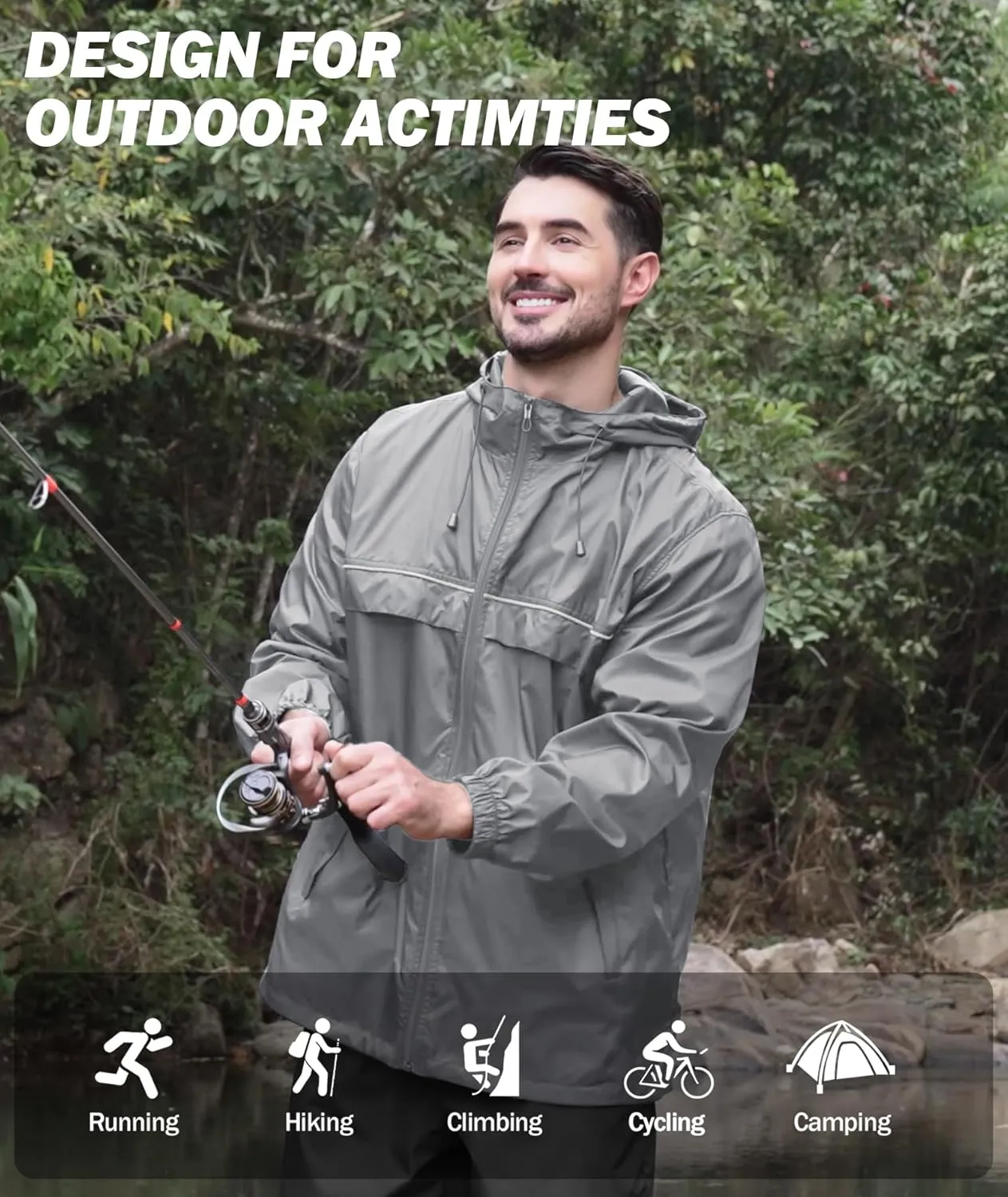 V VALANCH Mens Rain Jacket Waterproof Lightweight Windbreaker with Hood Outdoor Raincoat for Hiking Running Travel