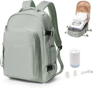 Vacuum Backpack With Pump,Travel Laptop Backpacks For Women Men,Airback Backpacks With Vacuum Compression Bags Seal Packing,Carry On Backpack, Personal Item Travel Bag Grey Green