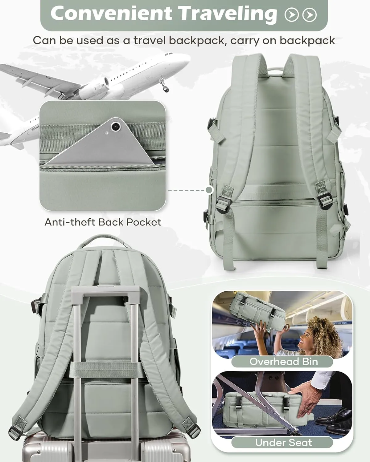Vacuum Backpack With Pump,Travel Laptop Backpacks For Women Men,Airback Backpacks With Vacuum Compression Bags Seal Packing,Carry On Backpack, Personal Item Travel Bag Grey Green