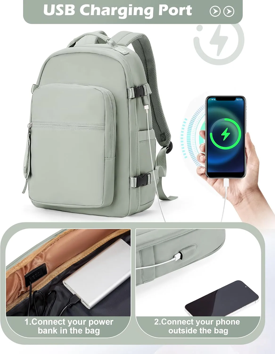 Vacuum Backpack With Pump,Travel Laptop Backpacks For Women Men,Airback Backpacks With Vacuum Compression Bags Seal Packing,Carry On Backpack, Personal Item Travel Bag Grey Green