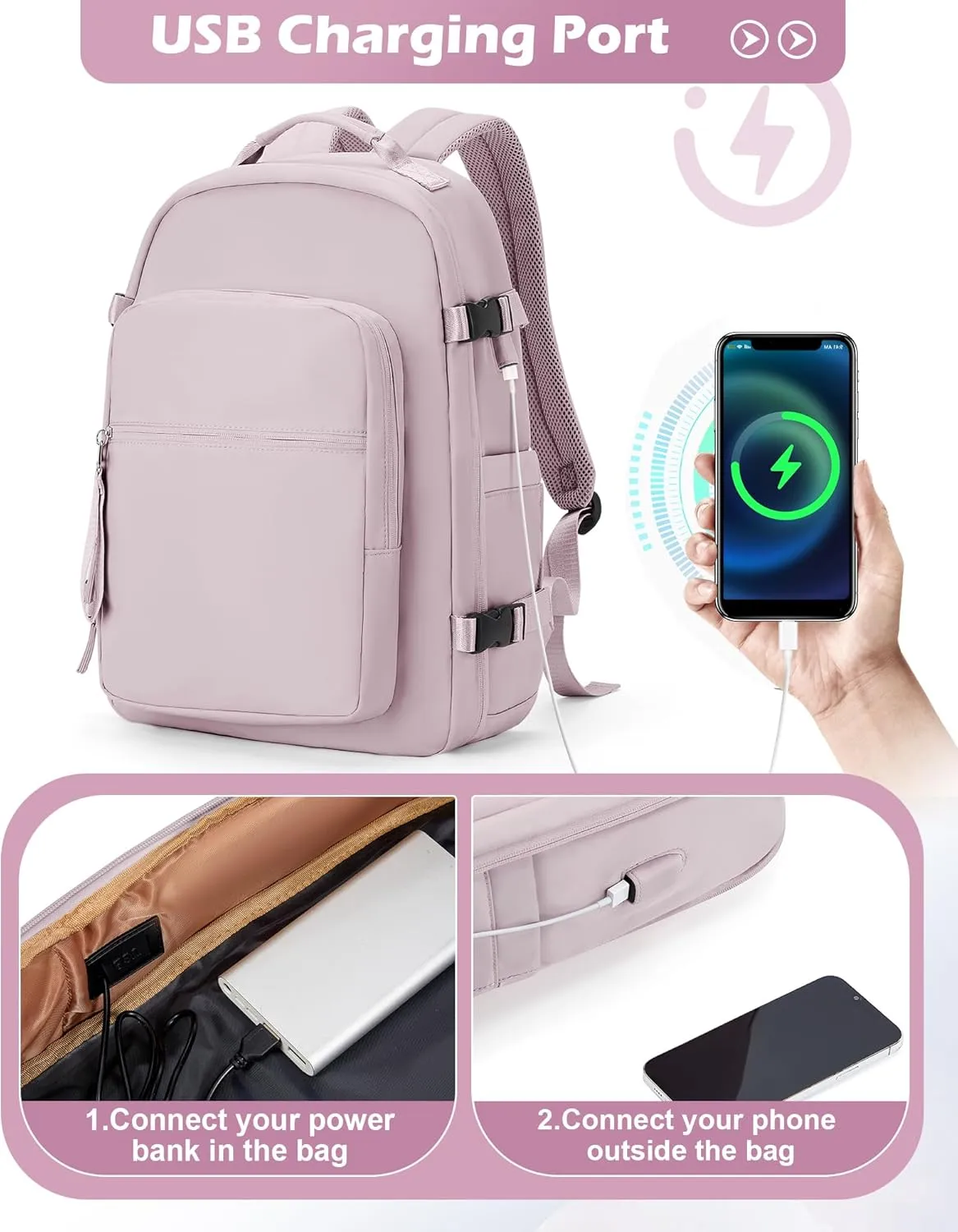 Vacuum Backpack With Pump,Travel Laptop Backpacks For Women Men,Airback Backpacks With Vacuum Compression Bags Seal Packing,Carry On Backpack, Personal Item Travel Bag Pink Purple
