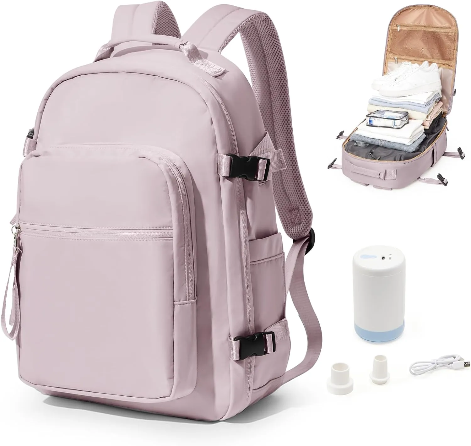 Vacuum Backpack With Pump,Travel Laptop Backpacks For Women Men,Airback Backpacks With Vacuum Compression Bags Seal Packing,Carry On Backpack, Personal Item Travel Bag Pink Purple