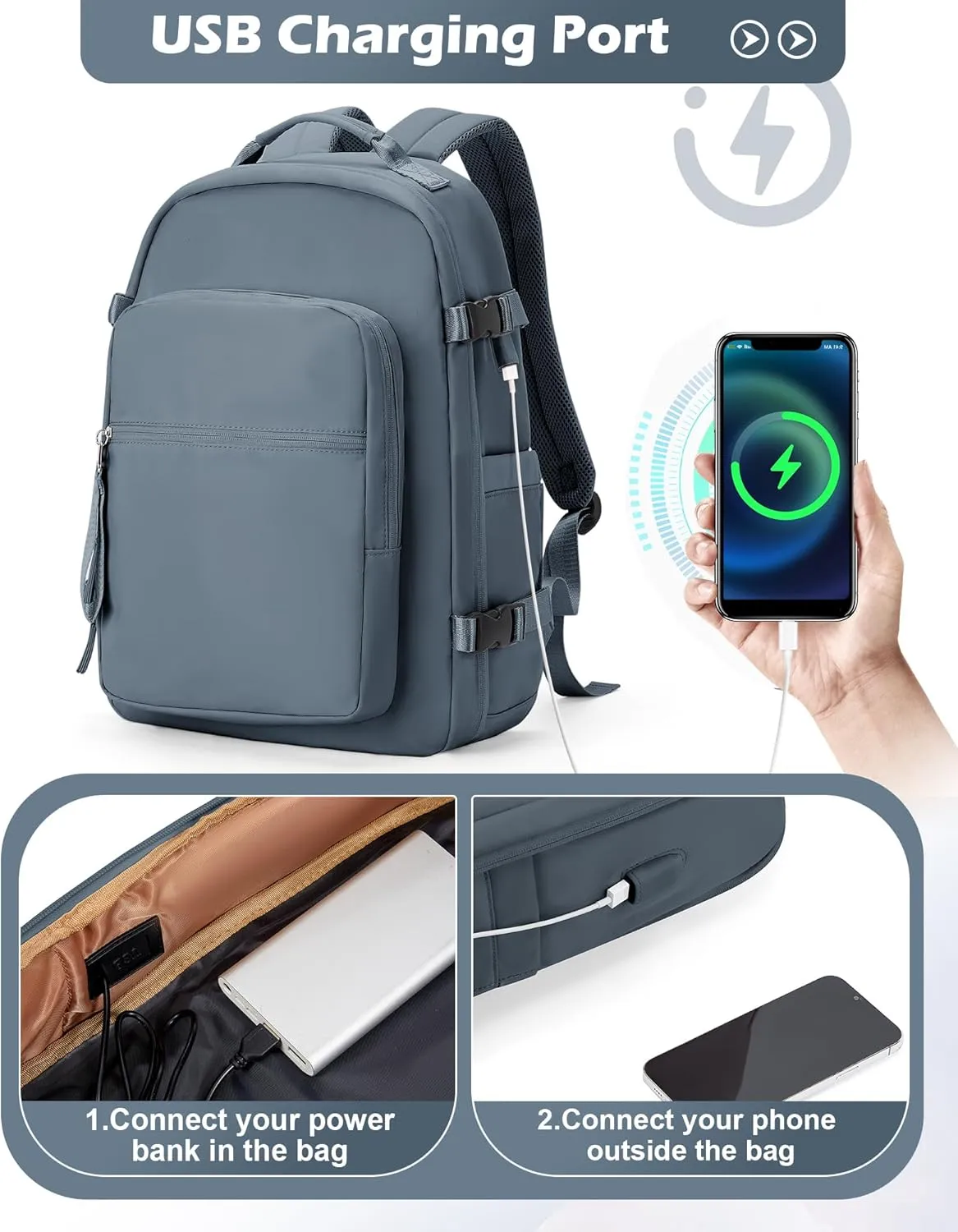 Vacuum Backpack With Pump,Travel Laptop Backpacks For Women Men,Airback Backpacks With Vacuum Compression Bags Seal Packing,Carry On Backpack, Personal Item Travel Bag Sapphire Blue