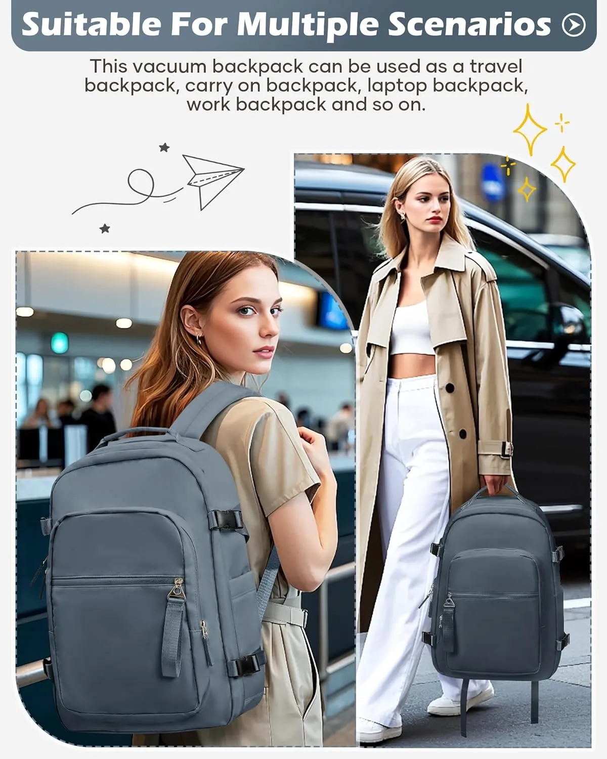 Vacuum Backpack With Pump,Travel Laptop Backpacks For Women Men,Airback Backpacks With Vacuum Compression Bags Seal Packing,Carry On Backpack, Personal Item Travel Bag Sapphire Blue