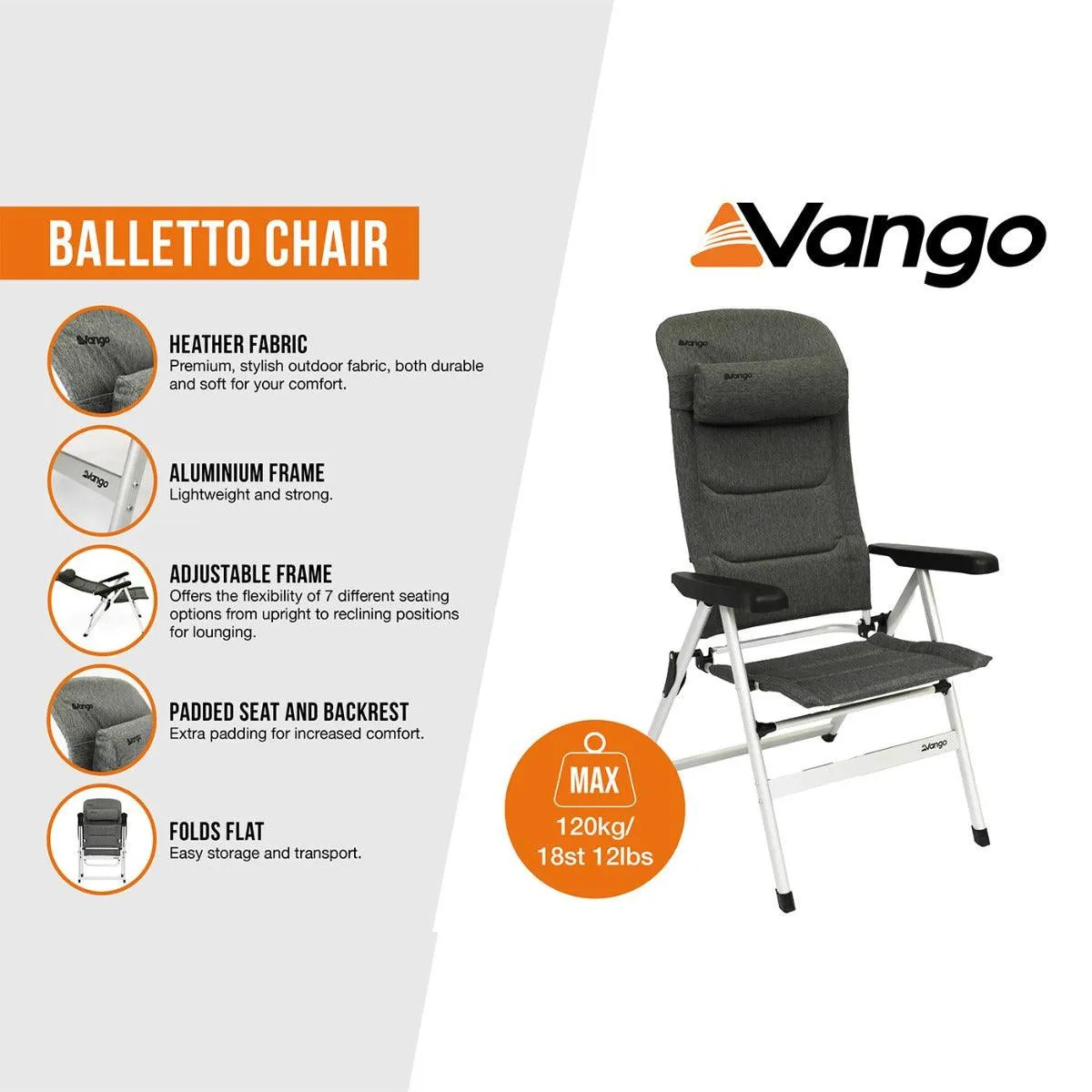Vango Balletto Tall Reclining Camping Chair